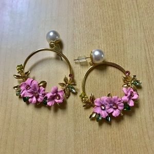 NWOT Floral Gem Hoop Earrings